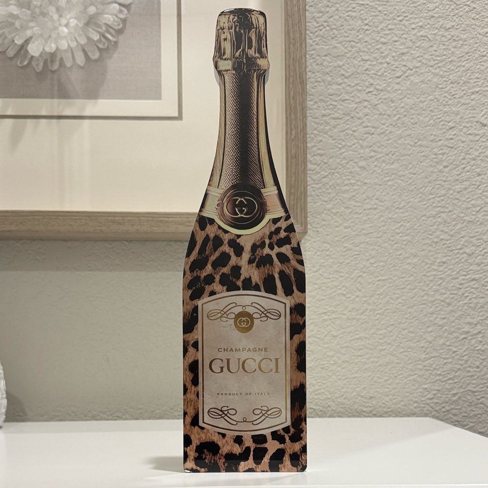 GUCCI Champagne Leopard Luxury Designer 3D Wooden Table Top Shelf Home Decor